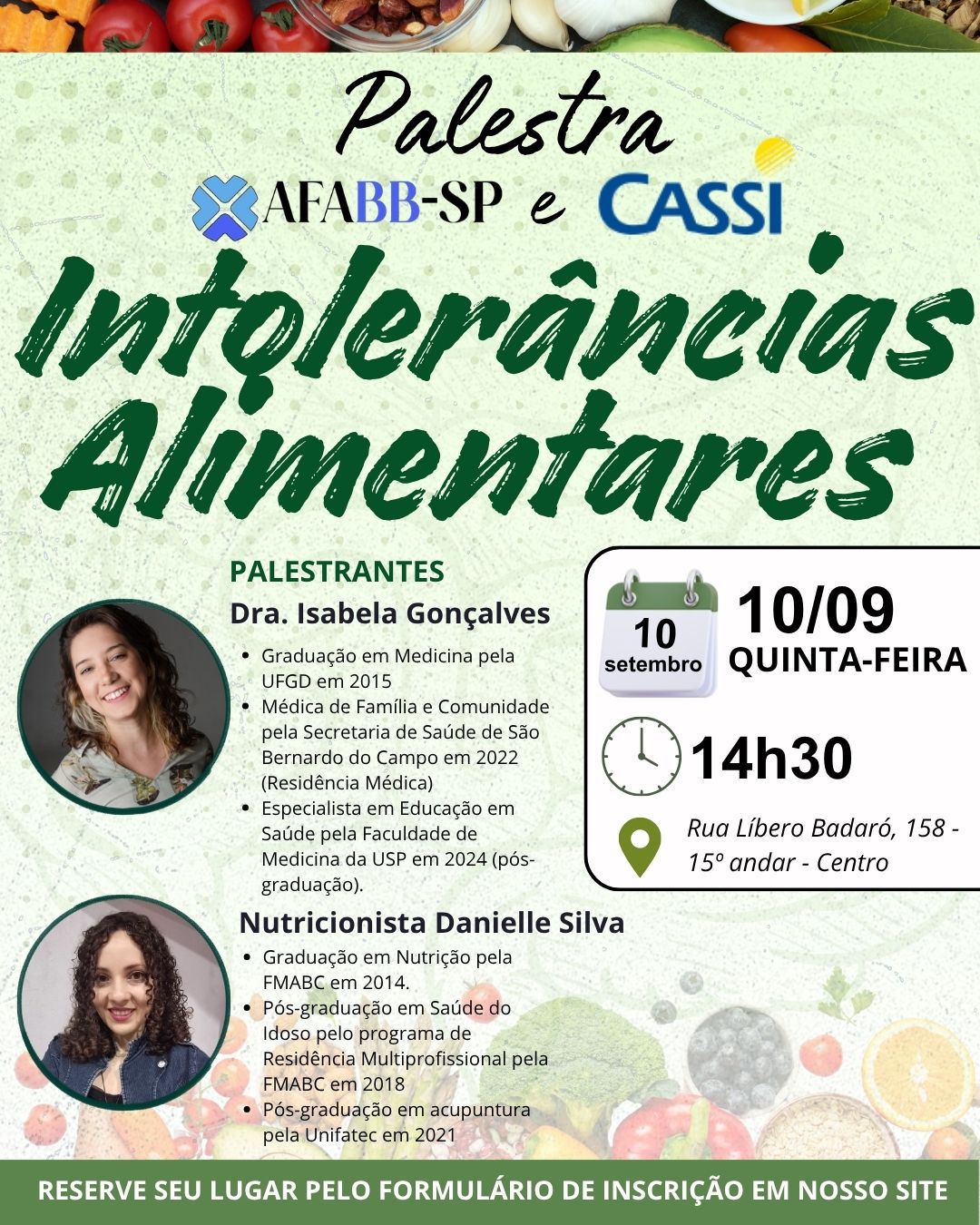 Palestra sobre “Intolerâncias Alimentares”. Participe!